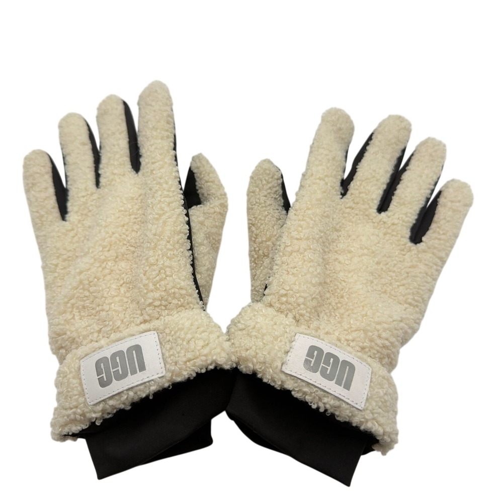 UGG Sherpa Teddy Fleece Gloves Cream Black Women's Medium M NWOT Winter